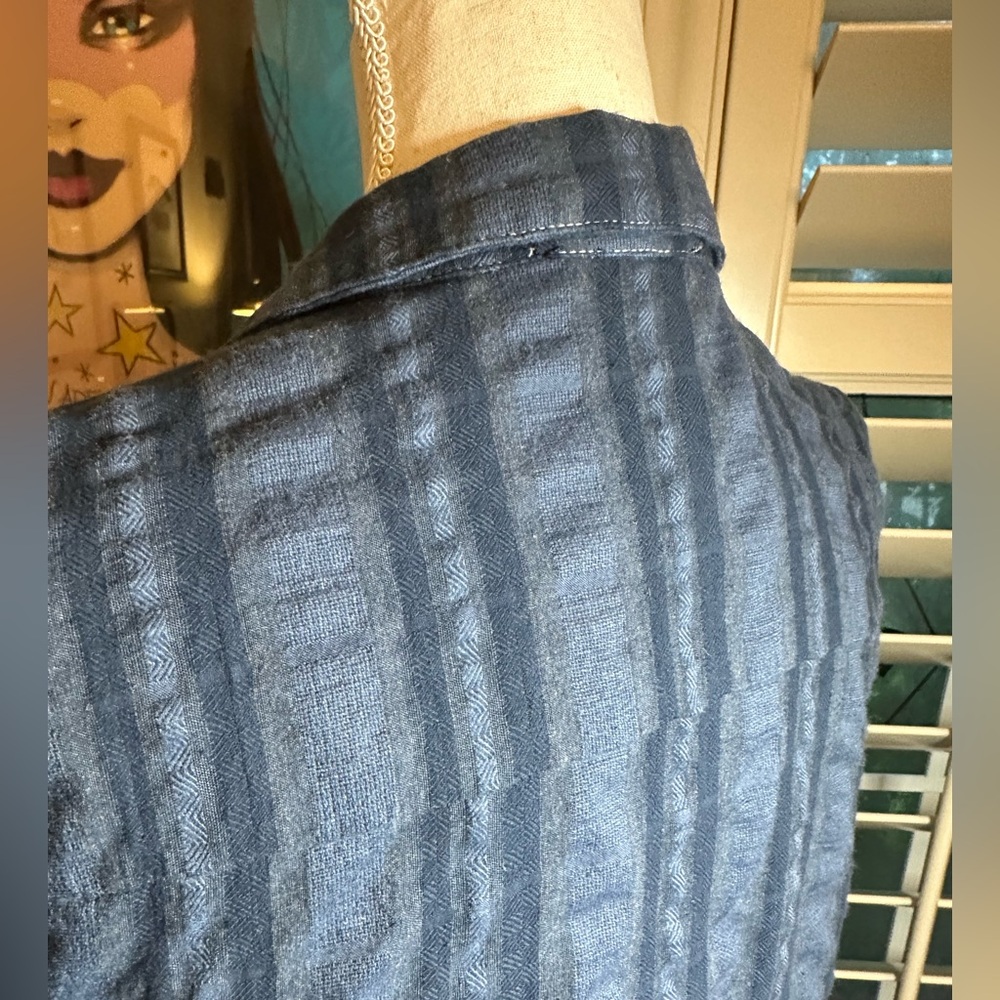 Andre by Unit Midi Denim Striped Ombre Button Down Collared Dress Embroidered L - Picture 4 of 9